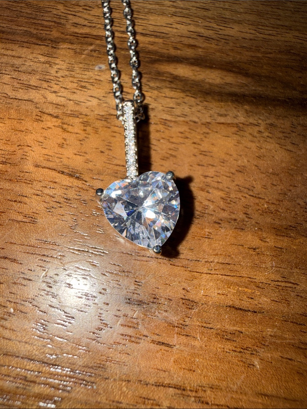 Sterling Silver Heart Pendant Necklace with Clear Heart CZ